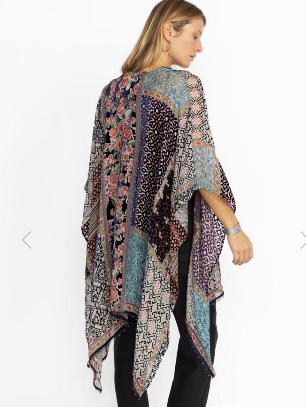 Johnny Was Patchwork Burnout Velvet Shawl Boho Patchwork Floral Kimono Wrap O/S